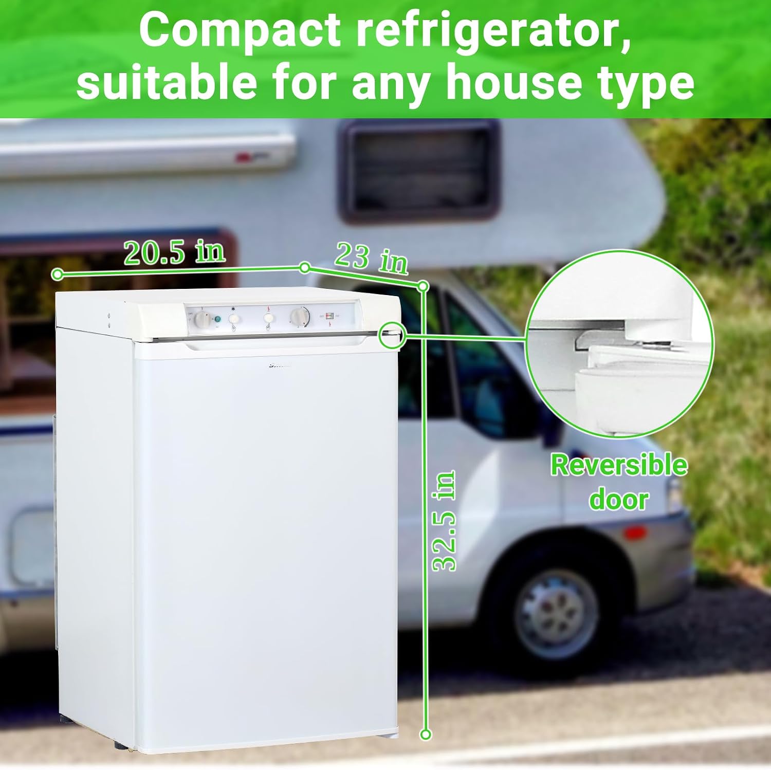 Smad 3.5 Cu.Ft RV Refrigerator, 3 Way Propane Refrigerator LPG/110V/12V, Gas Refrigerators Freezer with Electric, Off Grid RV Fridge, Outdoor Fridges for Camper, Semi Truck, Campervan, Travel