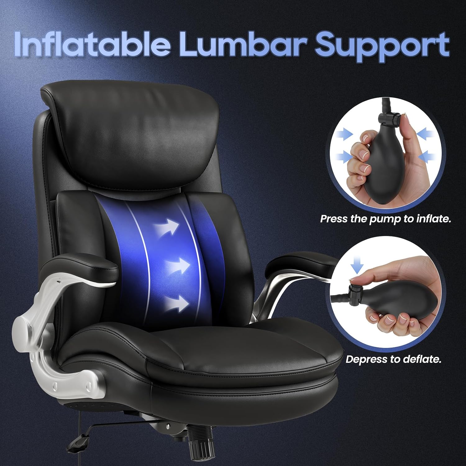 MALOL Office Chair Big and Tall- High Back Executive Office Chair- Ergonomic Home Computer Desk Chair with Padded Flip-up Arms, Adjustable Lumbar Support, Wide & Thick Seat for Adult-Black, Set of 2