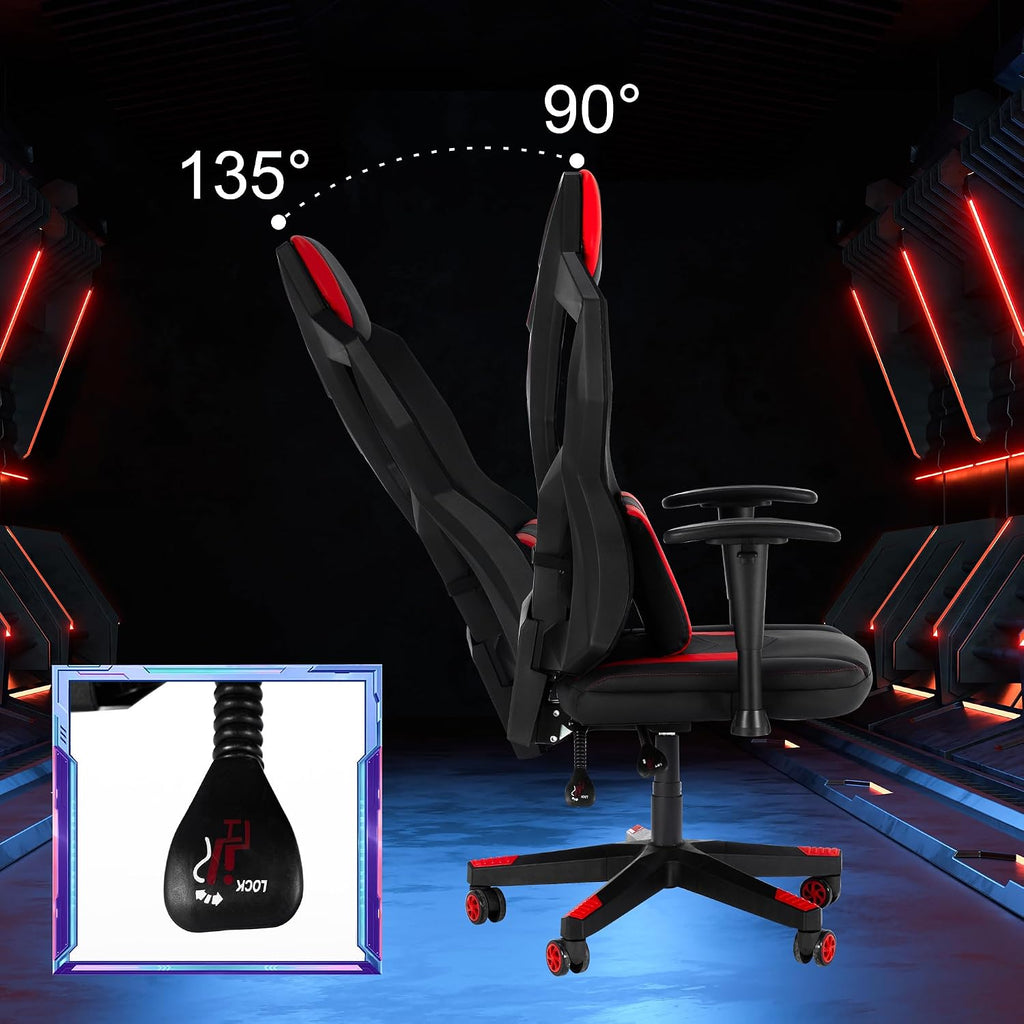 Frassie Gaming Chair with RGB LED Lights, Video Game Chair Ergonomic Computer Gamer Chair with Massage Lumbar Support (Red)
