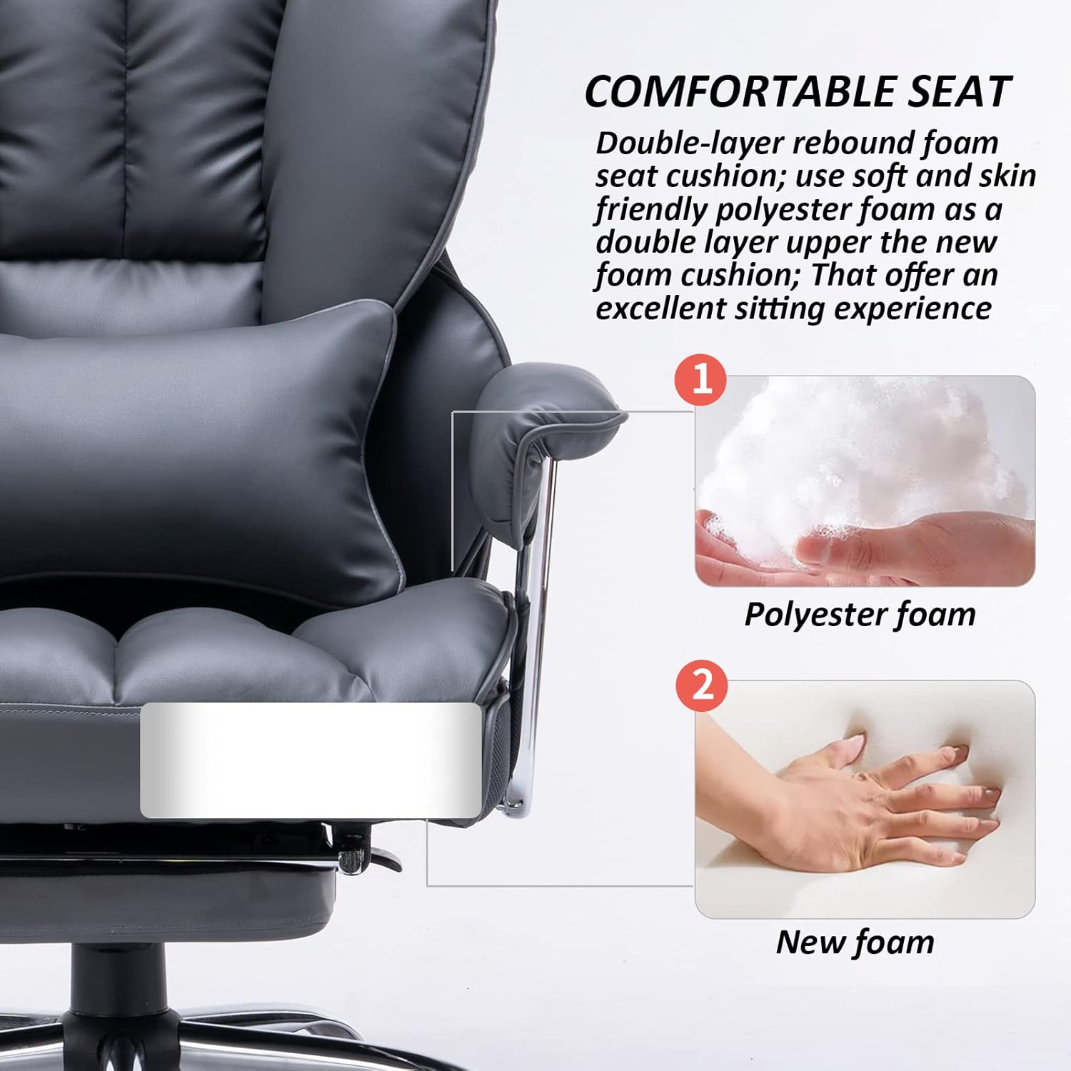 Efomao Big and Tall Office Chair 400lbs – PU Leather Executive Office Chair with Lumbar Support & Leg Rest, Heavy-Duty Computer Chair for Home Office, Dark Grey