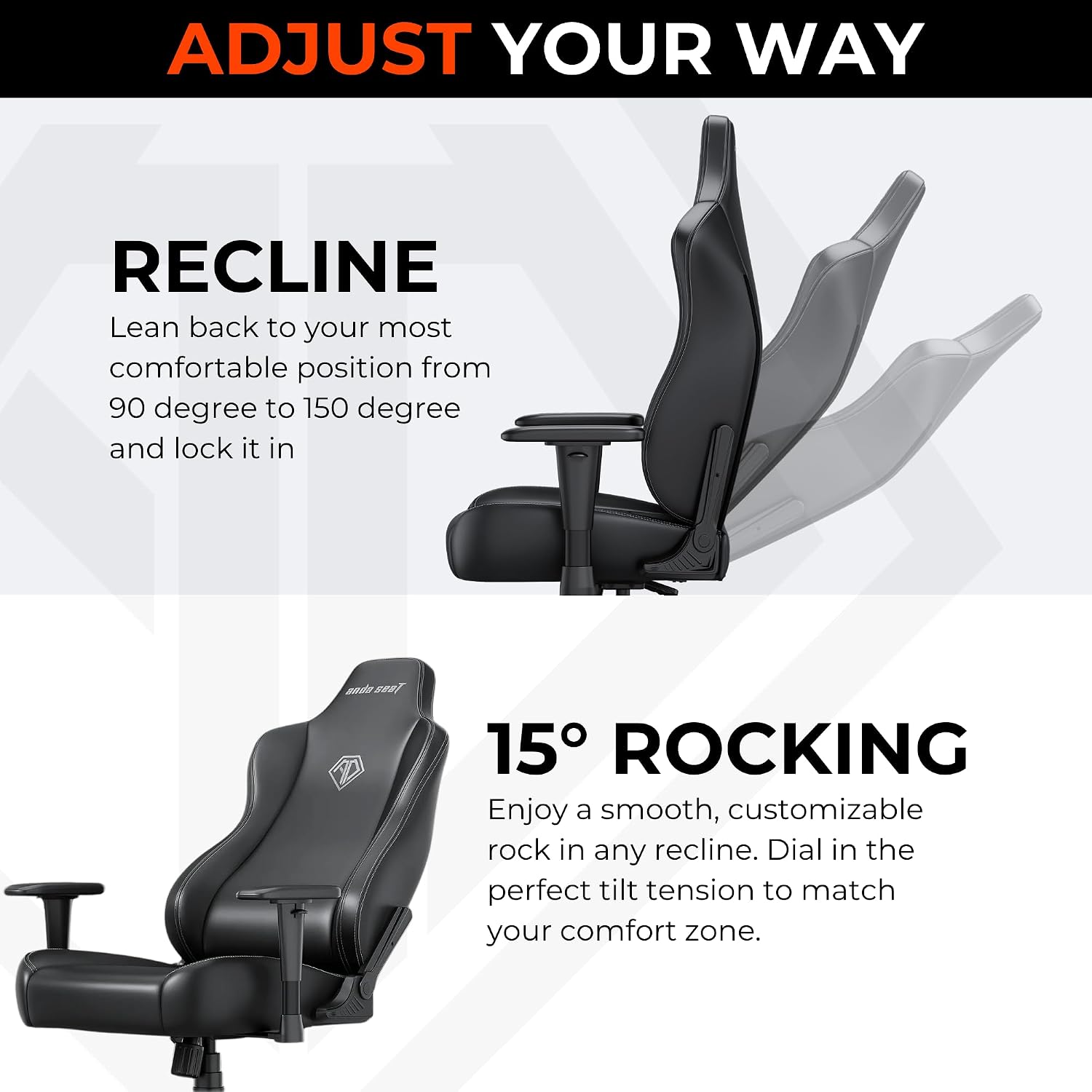 Anda Seat Novis Gaming Chair for Adults - XL Reclining Video Game Chairs, PVC Leather Ergonomic Office Chair, Heavy Duty Back Lumbar Support - Luxury Black Computer Chairs for Home & Work