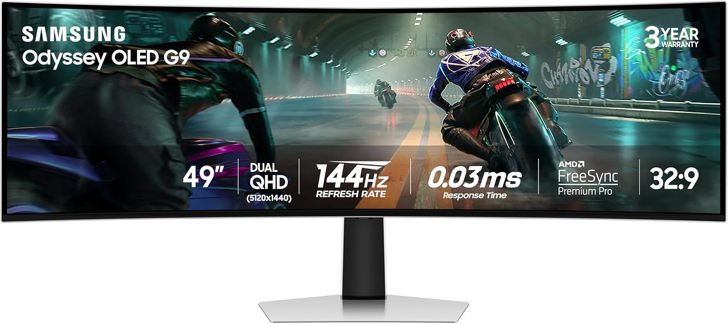 Samsung LS49DG910SNXZA 49 Inch Odyssey Dual QHD 144Hz Curved Gaming Monitor with 5 Year Amber Protection Plan (2024)