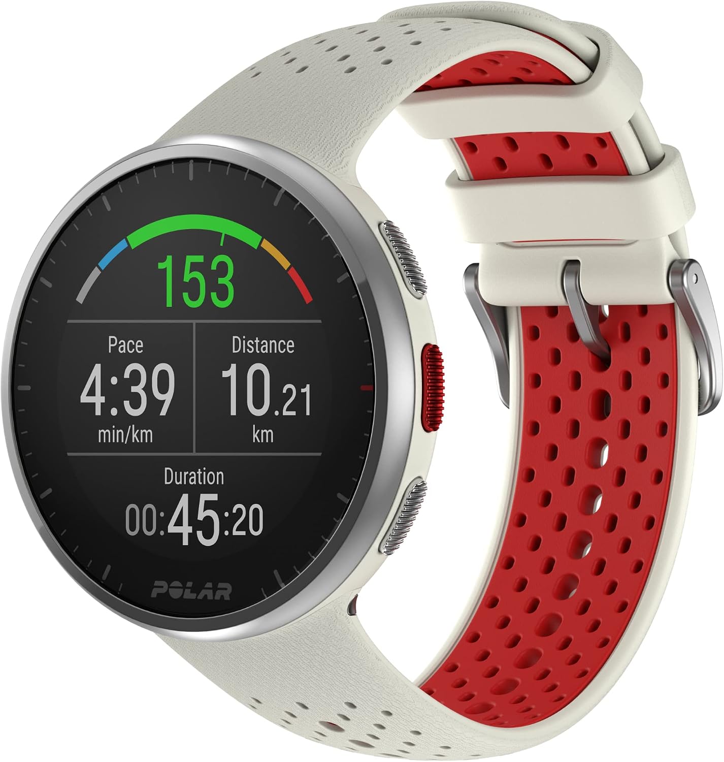 POLAR Pacer Pro Advanced Ultra-Light GPS Fitness Tracker Smartwatch for Runners with Training Program & Recovery Tools; S-L, for Men or Women, White-Red