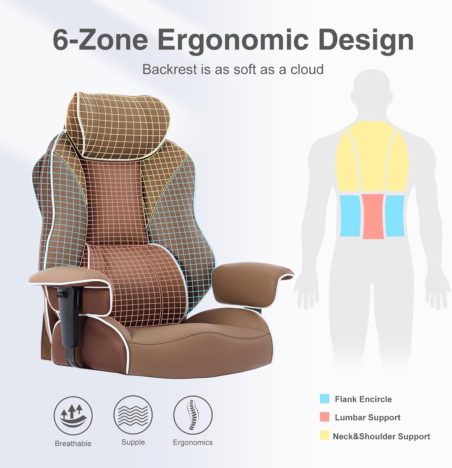 DJ·Wang Big and Tall Office Chair with Foot Rest, High Back Executive Office Chair PU Leather, Ergonomic Chairs with Lumbar Support, 135° Reclining Chairs with Thickened Spring Cushion Brown