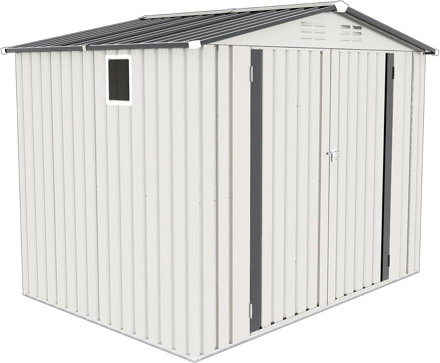 YOPTO Sheds & Outdoor Storage 6X8 FT,Metal Waterproof Tool Sheds with Side Window and Lockable Door,Backyard Buildings House W/Pitched Roof & Vents,for Garden,Lawn,Garbage Enclosure,White+Gray