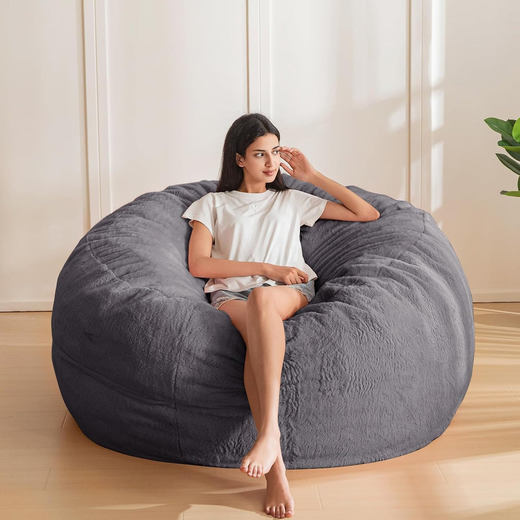 MAXYOYO Bean Bag Chair for Adults, Large 5 ft Bean Bag Chair with Foam Filling, Ultra Soft Fur Lazy Sofa for Living Room Bedroom, Machine Washable Cover