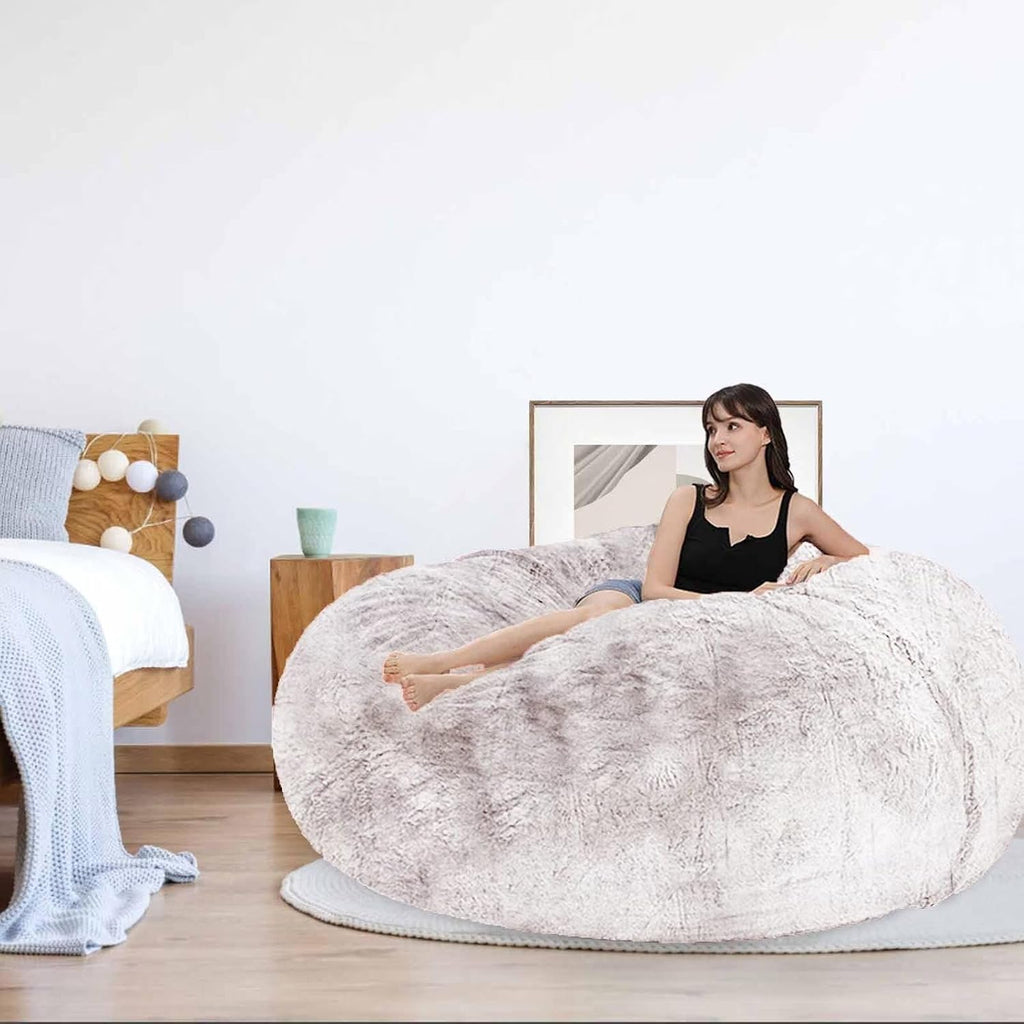 HDMLDP Bean Bag Chair Cover for Kids Adults Without Filling Comfy Giant Round Beanbag Love Sack Covers for Bedroom Living Room, 7FT, Blue