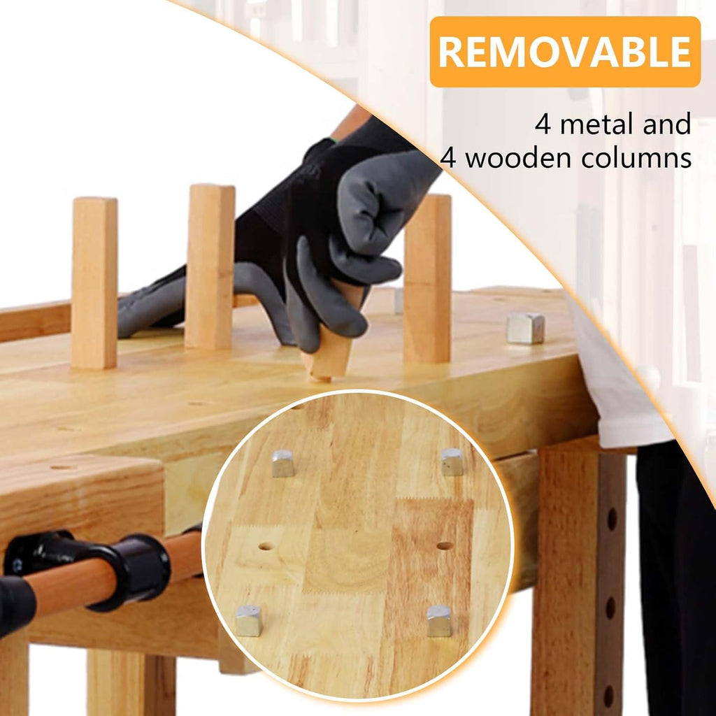 55' Rubber Wood Workbench, Heavy Duty Work Bench with Drawer& Shelf, Work Bench Table for Garage, Workshop, Home Storage, Woodworking Bench, 330 lbs Weight Capacity (55 ')