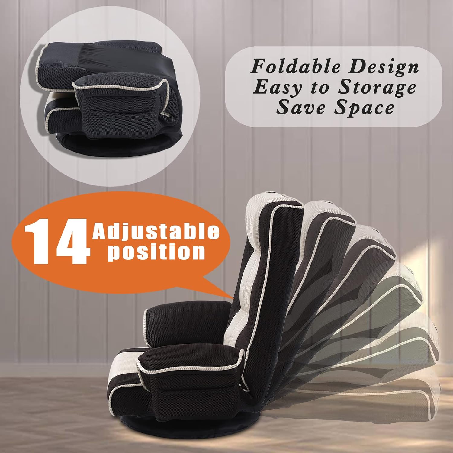 360 Degree Swivel Floor Chairs for Adults, Gaming Floor Chair with Back Support, 14 Angles Adjustable Comfortable Floor Lounge Chair Folding Video Game Chairs Office Bedroom 201(Coffee)