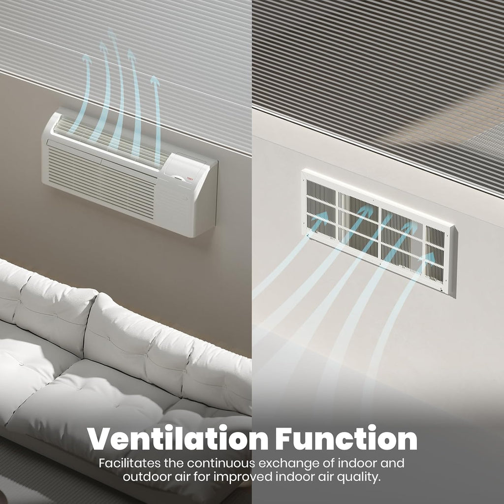 TOSOT 15,000 BTU PTAC Heating and Cooling, Inverter Packaged Terminal Air Conditioner with Heat Pump and 3.5 kW Electric Heater, Ventilation, Works in 20 to 115℉, 11.6 COP, R32 Refrigerant, 230V