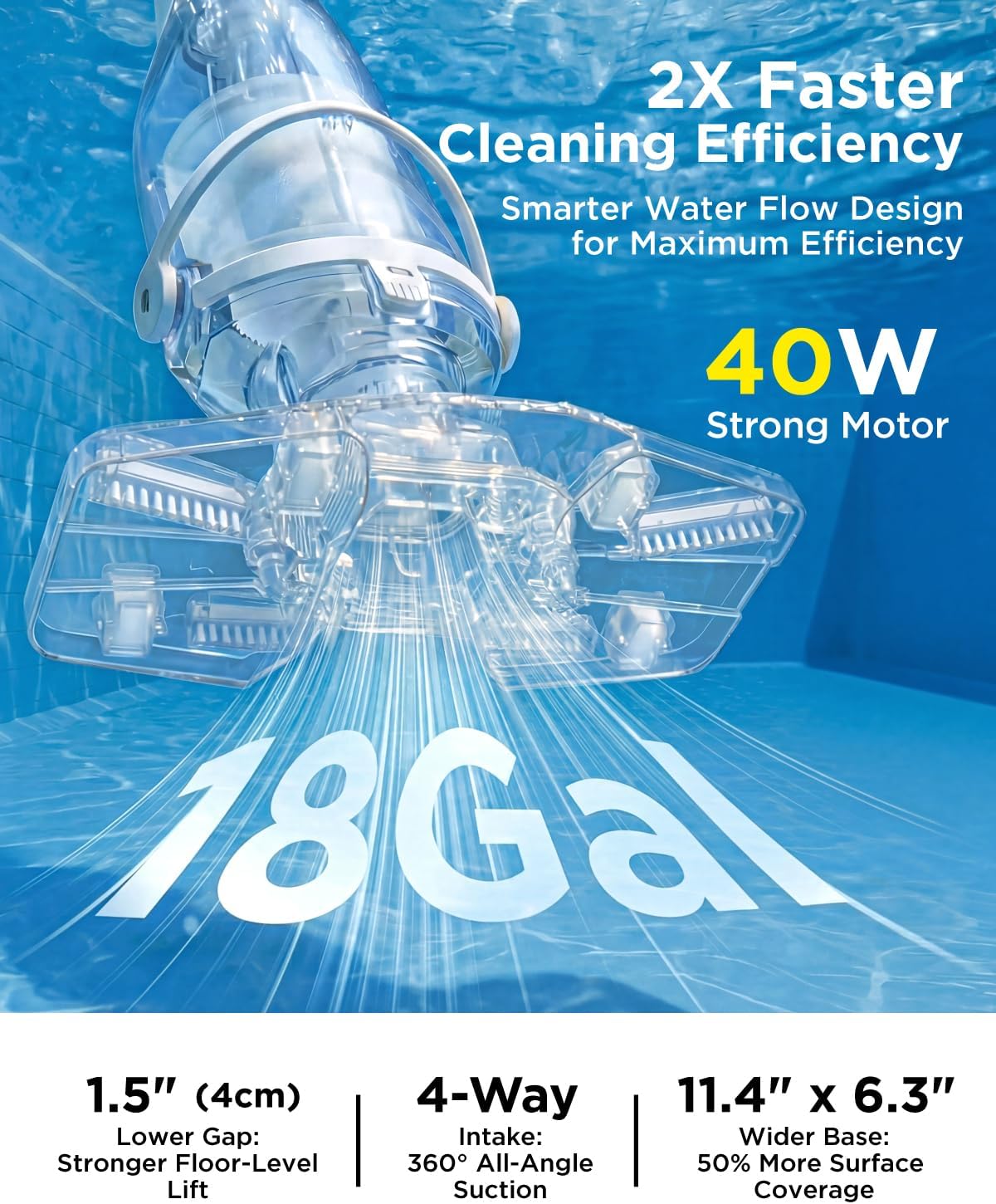 InoKraft Pool Vacuum for Above Ground Pool, Cordless Pool Vacuum for Inground Pools, Rechargeable Pool Cleaner with 18.5 GPM Suction, Above Ground Pool Vacuum with 59' Extendable Pole, Gray