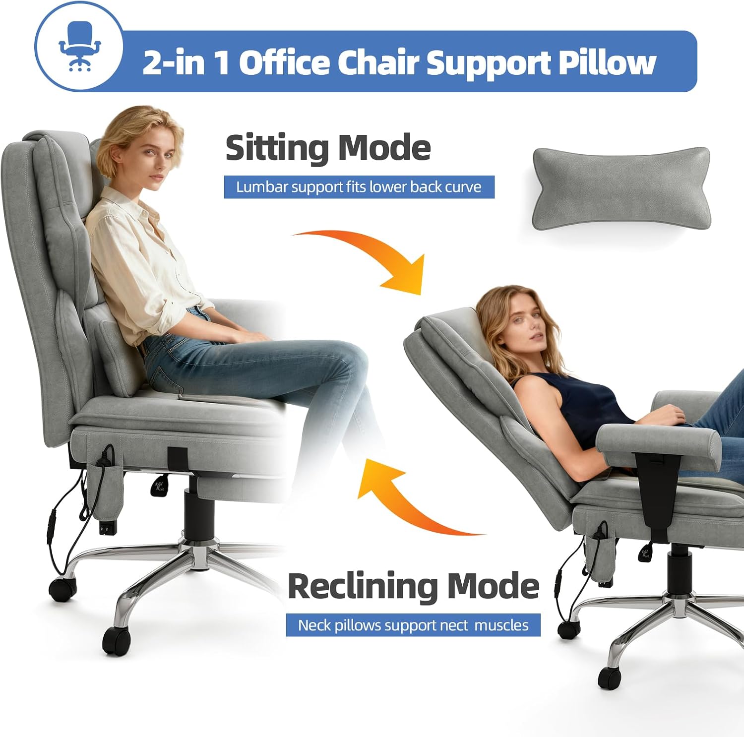 7-Point Massage Office Chair,Heated Manageral Chair,Ergonomic Executive Chair with Footrest,Adjustable Armrest，Computer Chair for Offices, Study Areas, Gaming Spaces,Gray