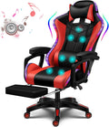 Gaming Chair with Speakers Gamer Chair LED Lights PU Leather Recliner Chair 360°Swivel Function Ergonomic Video Game Chairs with Headrest Armrest Massage Office Chair Computer Chair,Red