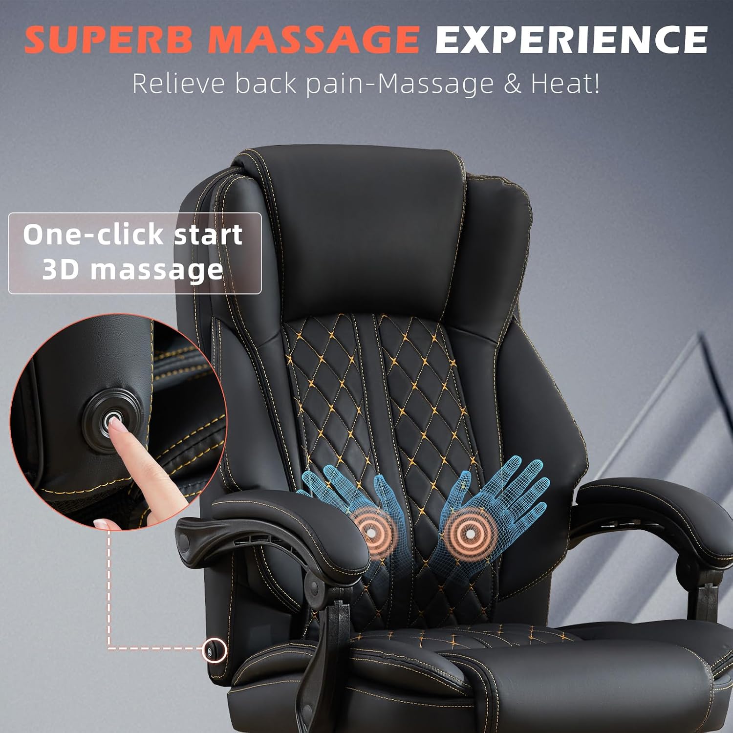 Massage Office Chair with Foot Rest, Dual Kneading Lumbar Massage Ergonomic Office Chair, 500LBS Big and Tall Reclining Desk Chair with Pet Scratch-Resistant Leather and Pillow for Home Office