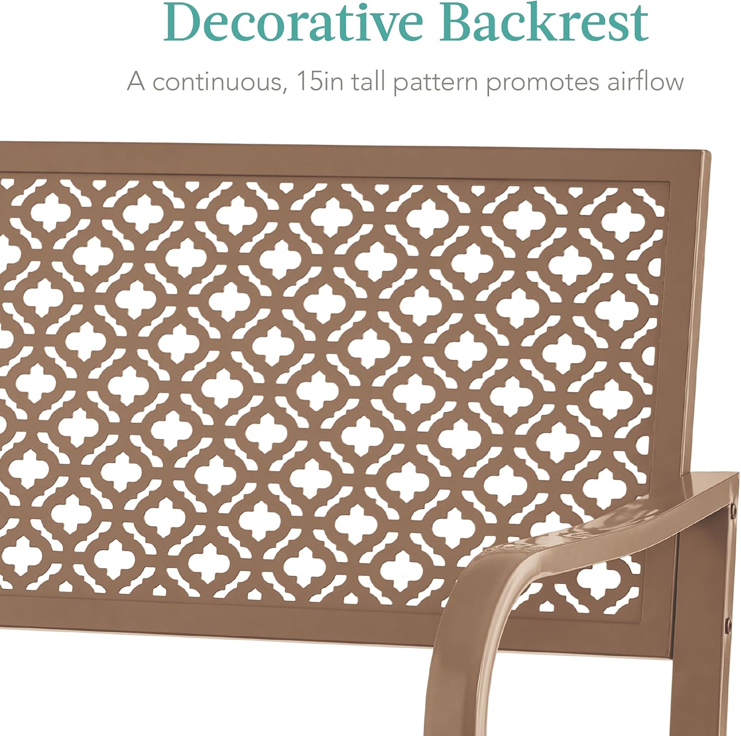 Best Choice Products Outdoor Bench 2-Person Metal Steel Benches Furniture for Garden, Patio, Porch, Entryway w/Geometric Backrest, 790lb Capacity - Taupe
