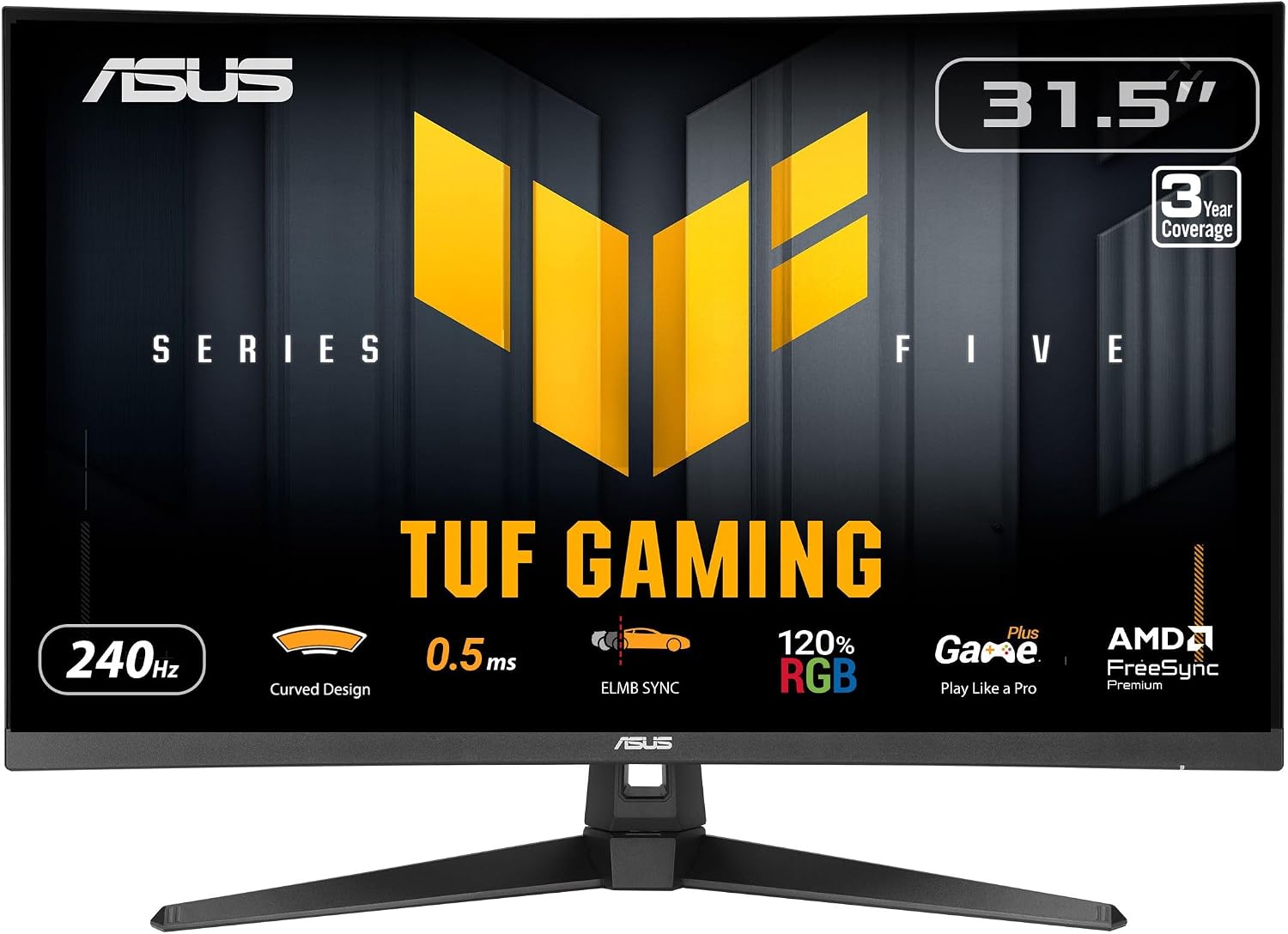 ASUS TUF Gaming Series 5 32' 1080P Curved Monitor (VG32VQM5AZ) - Full HD, 1500R, 240Hz, 0.5ms, Extreme Low Motion Blur Sync, FreeSync Premium, 120% sRGB, DisplayWidget, 3 yr Warranty