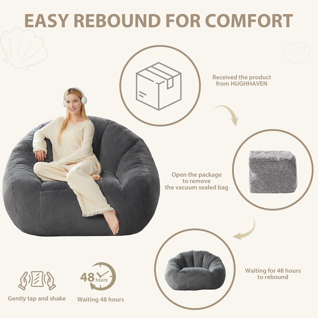 HUGHEAVEN Max Giant Bean Bag Chair, Oversized Bean Bag Sofa for Adults & Teens, Ultra-Soft Comfy Fluffy Floor Lounge Chair with Armrests, Large Bean Bag Couch for Gaming, Reading & Relaxing