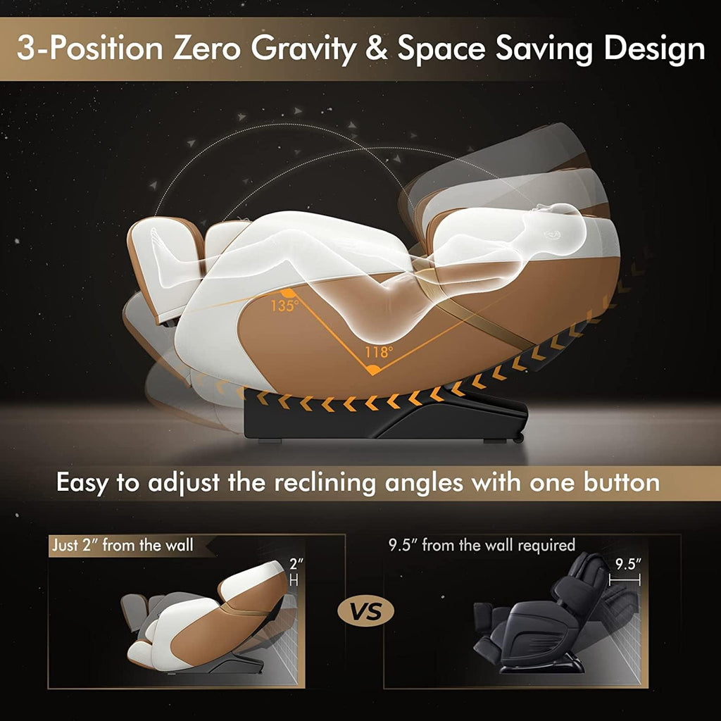 COSTWAY Massage Chair, Full Body Zero Gravity Massage Recliner with 12 Auto Modes, 53-Inch SL Track, 28 Airbags, Thai Stretch, Bluetooth Speaker, Foot Roller, Heat Therapy, Space-Saving, Coffee