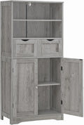Iwell Storage Cabinet with 2 Drawers & Adjustable Shelf, Tall Bathroom Cabinet with Doors, Cupboard, Kitchen Cabinets for Living Room, Dining Room, Entryway, Grey
