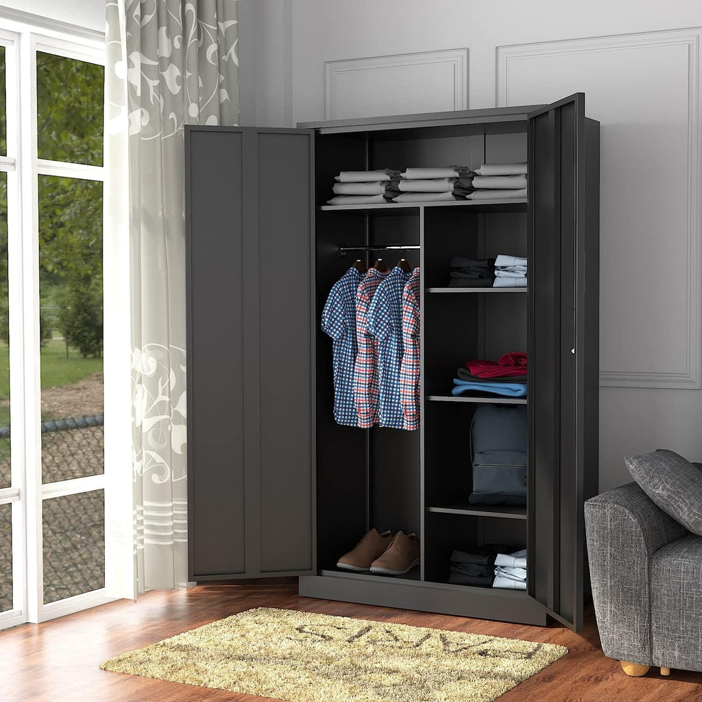 Letaya Metal Storage Cabinets Locker with Lock Door, 72'' Clothing Coat Steel Storage Freestanding Wardrobe for Office, Home, School, Employee,Gym,Fire Department (Black)