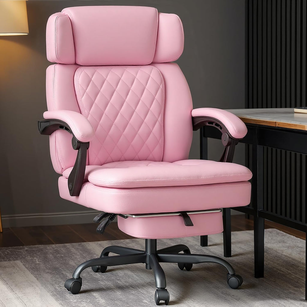 400lbs Executive Office Chair with Foot Rest for Heavy People, Ergonomic Big and Tall Desk Chair with Adjustable Headrest, High Back PU Leather Comfy Heavy Duty Computer Chair with Spring Cushion