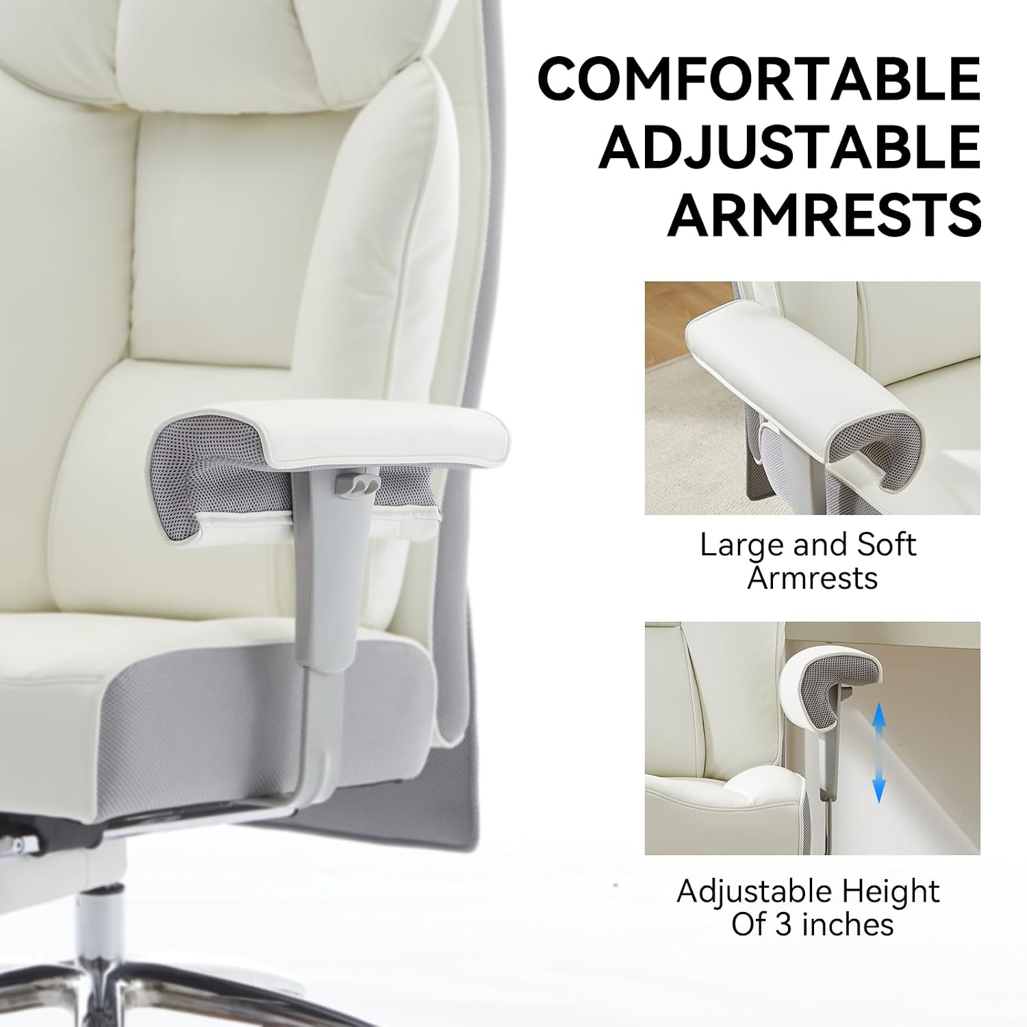 Efomao Big and Tall Office Chair 400lbs - Heavy Duty Executive Desk Chair with Foot Rest & 23' Wide Seat - High Back Ergonomic Leather Computer Chair for Heavy People, Home Office, White