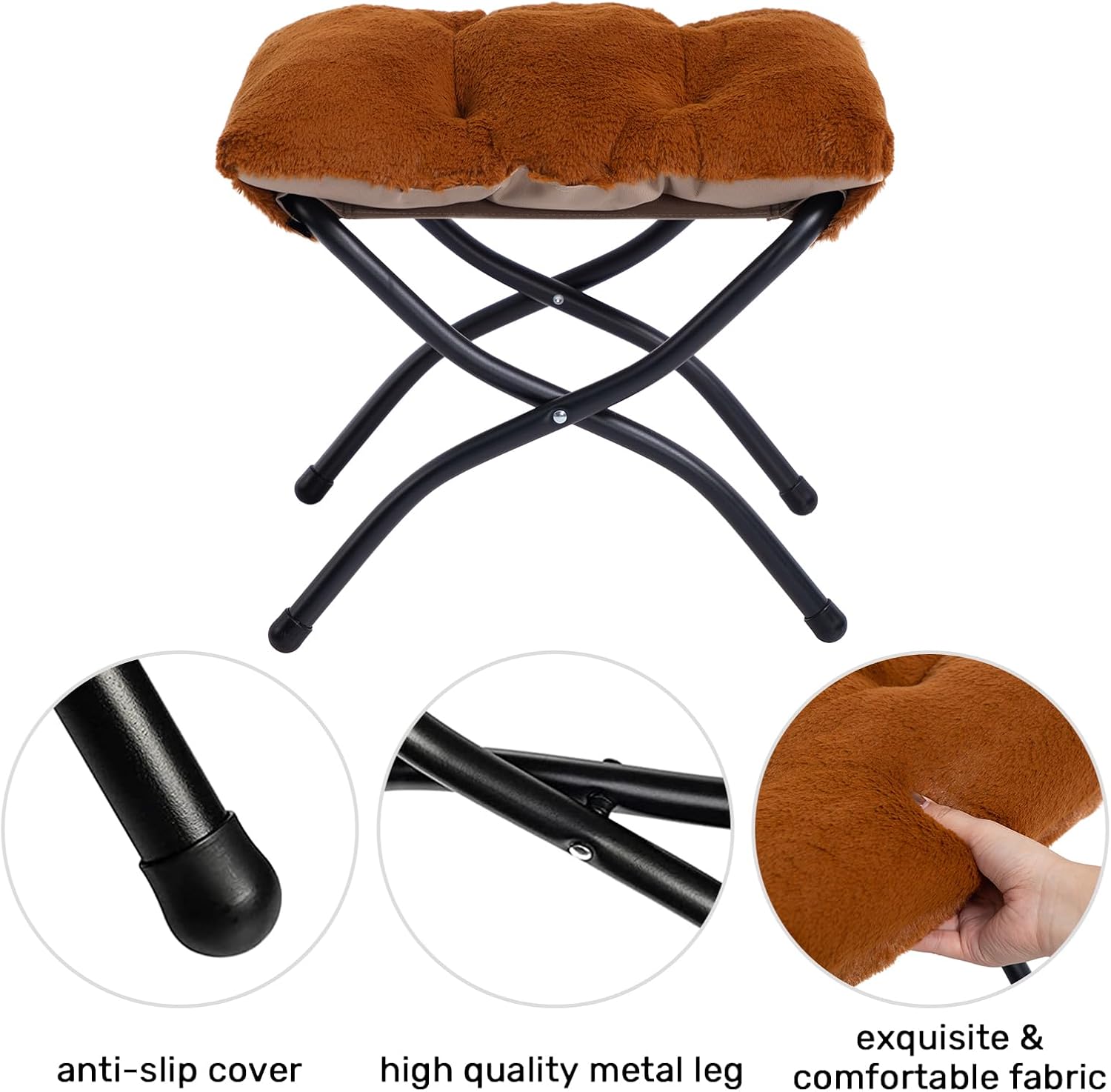 HollyHOME Lazy Chair with Foldable Ottoman, Accent Comfy Lounge Armchair and Folding Footrest Stool, Leisure Sofa Reading Chair and Footstool for Living Room, Bedroom,Faux Fur Brown