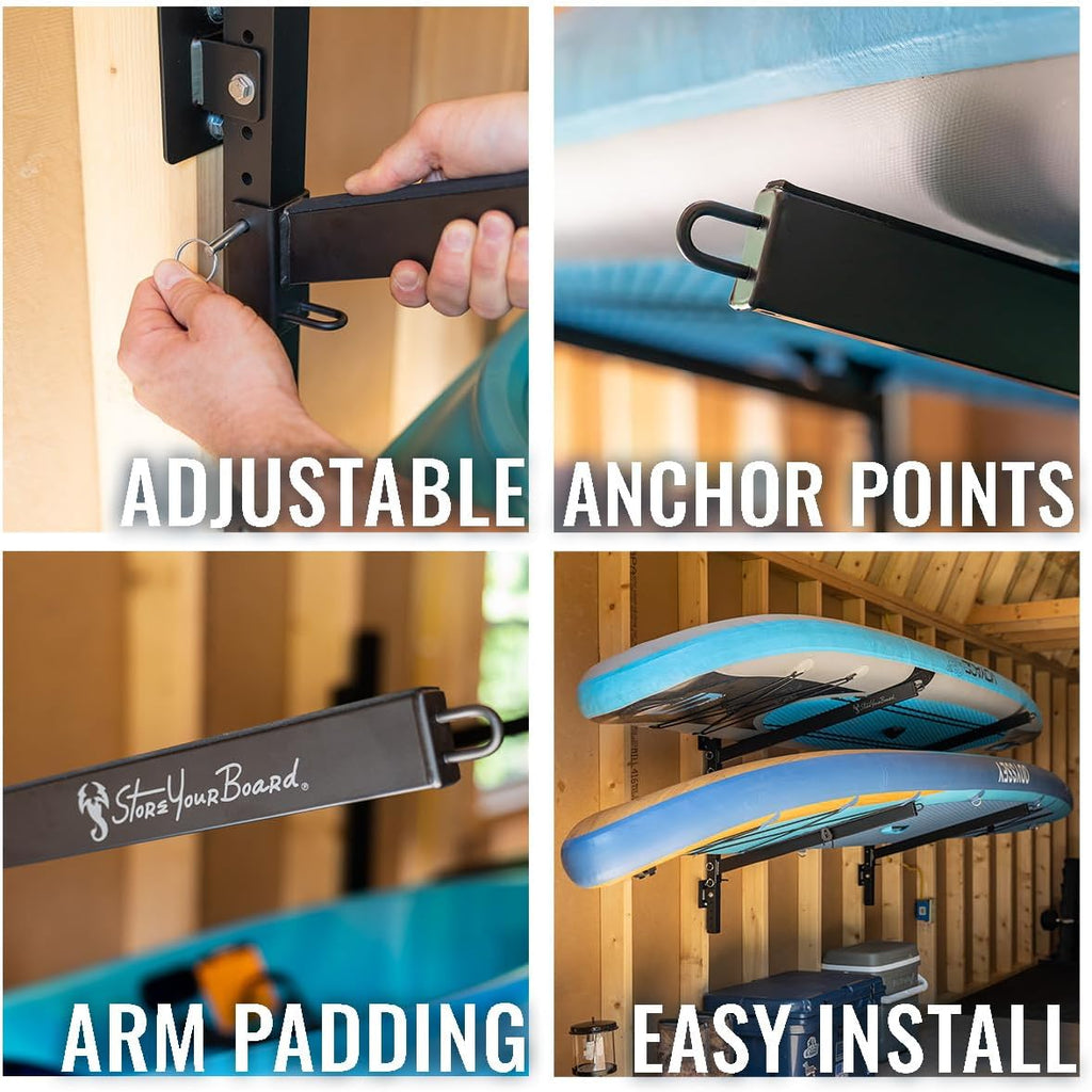 StoreYourBoard Standup Paddleboard and Surfboard Storage Rack, 2 SUP Adjustable Wall Mount System, Heavy Duty Holds 200 lbs