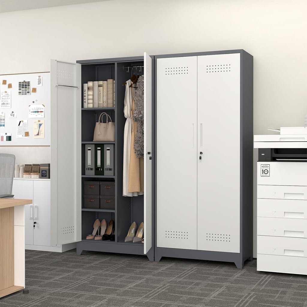 Broom Storage Cabinet, Metal Cabinet with Shelves and Hanging Rod, 72.8' Utility Cabinets with Locking Door, Tall Cleaning Storage for Kitchen, Pantry, Office, Shop, Garage