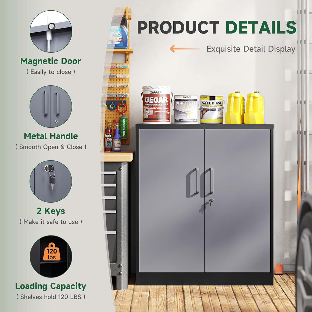 Letaya Metal Storage Cabinets with Lock Door and Shelves, Steel Garage Tool Cabinets for Home,Office, Warehouse,Lockers (36'-Black&Gray)