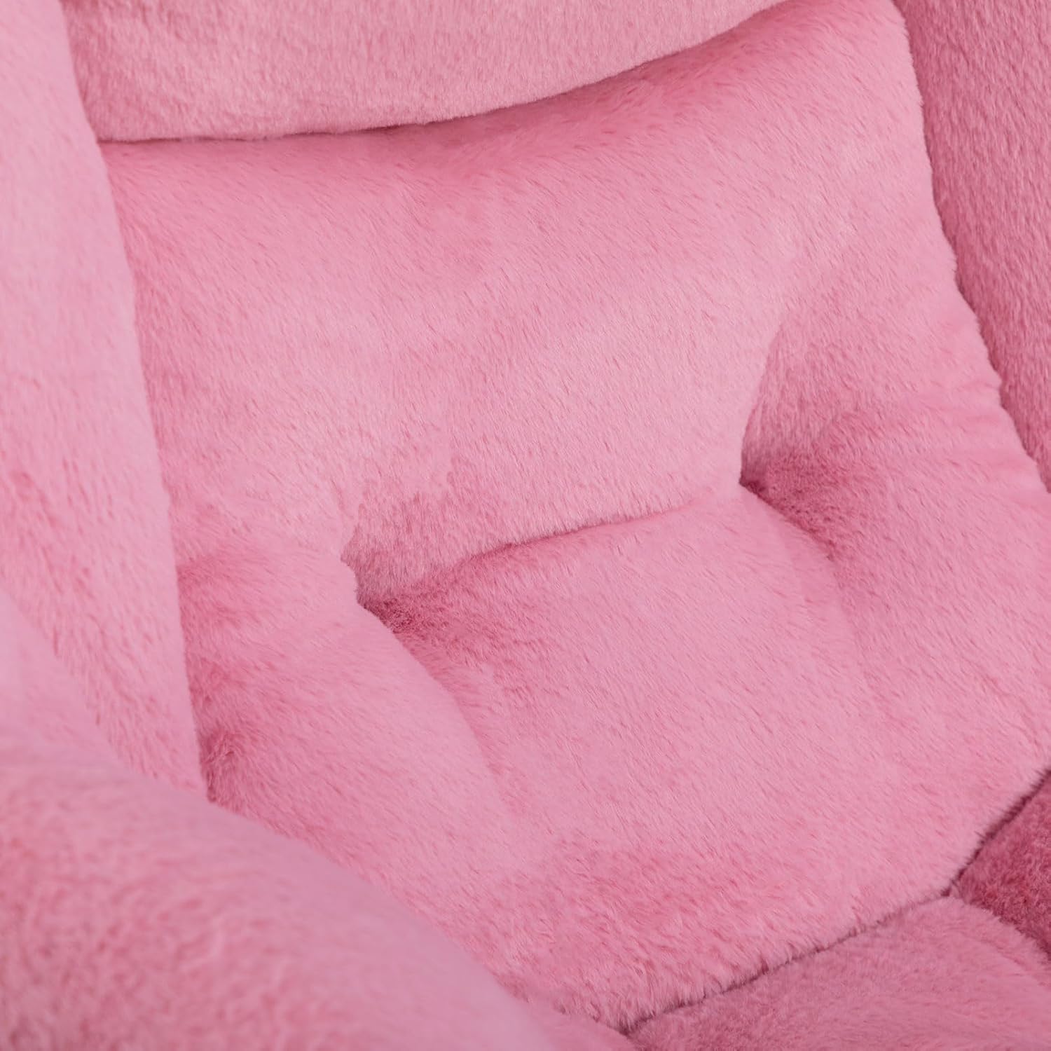 HollyHOME Lazy Chair with Foldable Ottoman, Accent Comfy Lounge Armchair and Folding Footrest Stool, Leisure Sofa Reading Chair and Footstool for Living Room, Bedroom, Dorm,Faux Fur Pink