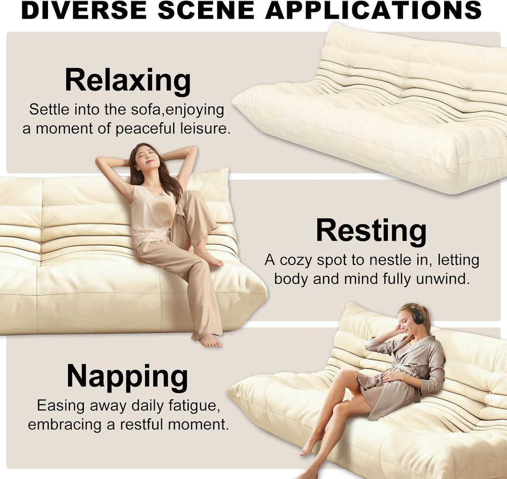Full Foam Three Seater Sofa – Bean Bag Chairs Floor Couch for Adults, Waterproof Upholstery, Armless Fireside Lounge Chair for Living Room, Apartment, or Office (White)
