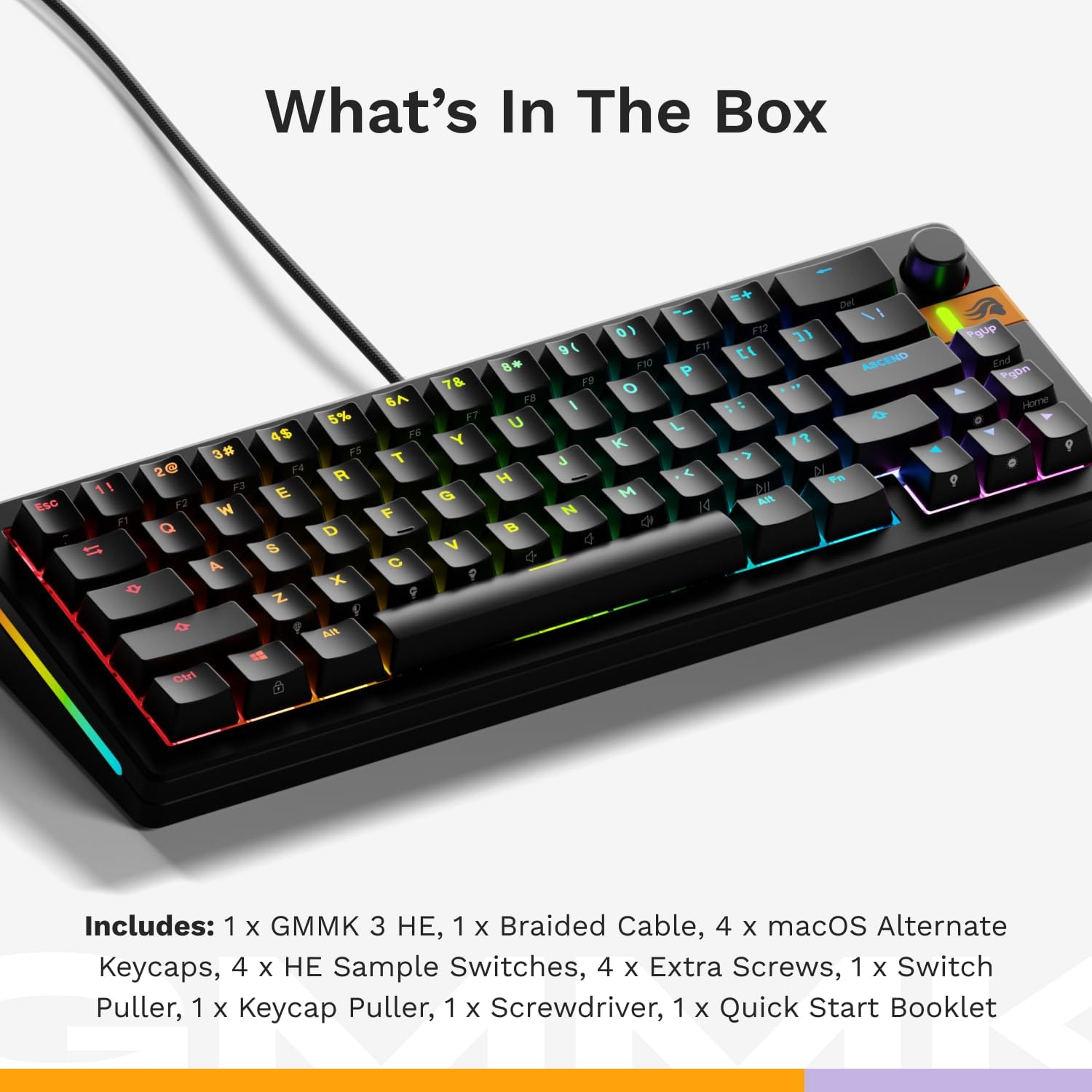 Glorious Gaming - GMMK 3 HE Rapid Trigger Keyboard, Hall Effect, 8K Polling Rate, MX Mechanical & Magnetic Switches, Hotswappable 65% Keyboard, Modular Gasket System, Doubleshot PBT keycaps (Black)