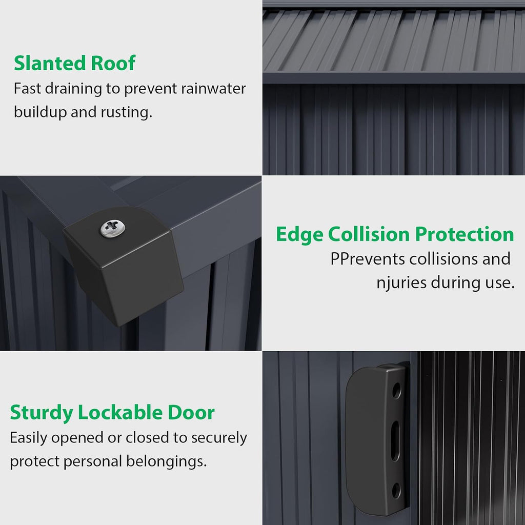 Acekool 10x12 FT Outdoor Metal Storage Shed, Large Garden Tool Shed with Lockable Door and Vents, Waterproof Galvanized Metal Sheds for Tools & Equipment, Garbage Can, Bike, Mower, Gray
