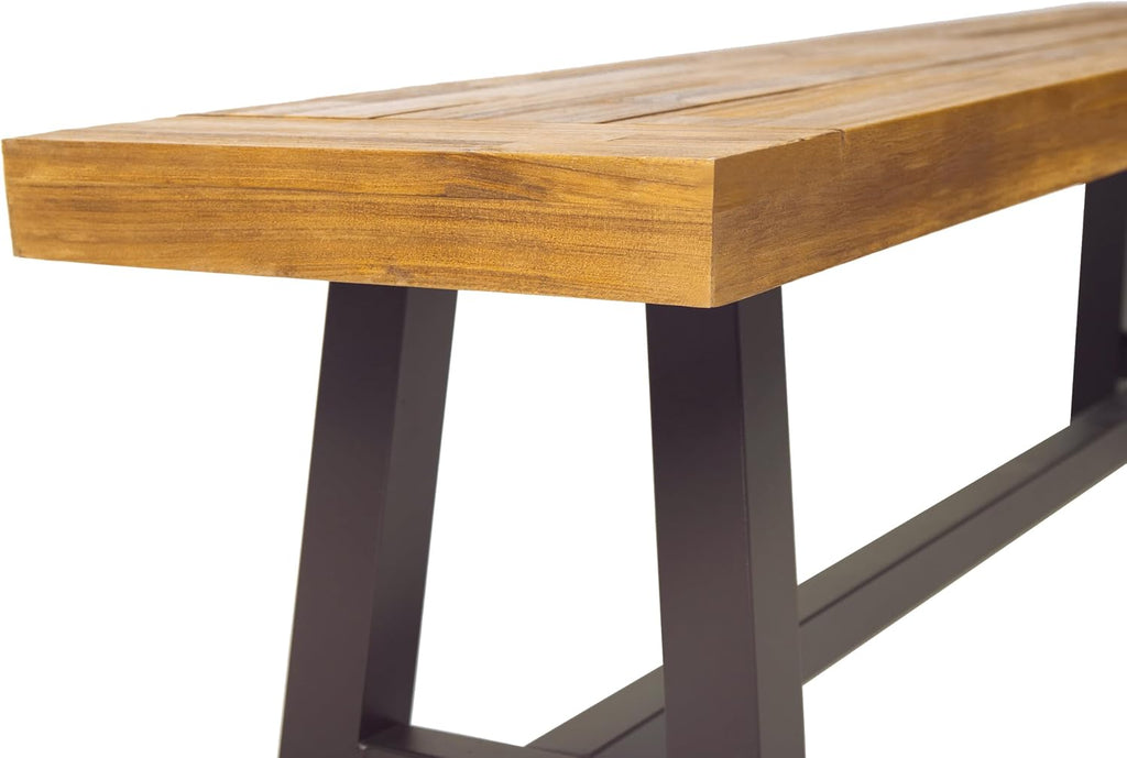 Christopher Knight Home Carlisle Outdoor Acacia Wood and Rustic Metal Bench, Sandblast Finish / Rustic Metal 14. 75 x 63 x 17. 50 inches