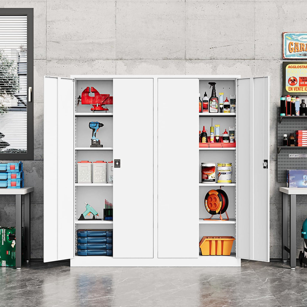 Fesbos Metal Storage Cabinet-72' Tall Steel File Cabinets with Lockable Doors and Adjustable Shelves-White Steel Storage Cabinet for Kitchen, Office, Garage