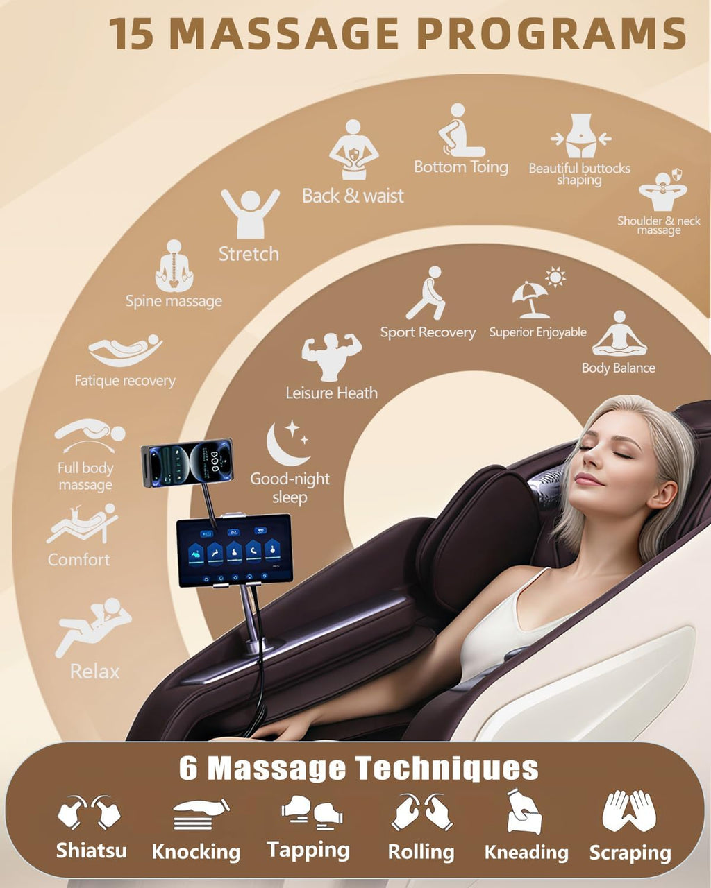 Full Body Zero Gravity Massage Chair with Body Scan 4D Intelligent Shiatsu Strecth Massage, Back/Leg Heated with AI Voice Control Bluetooth Speaker Airbags SL Track Massage Coffee