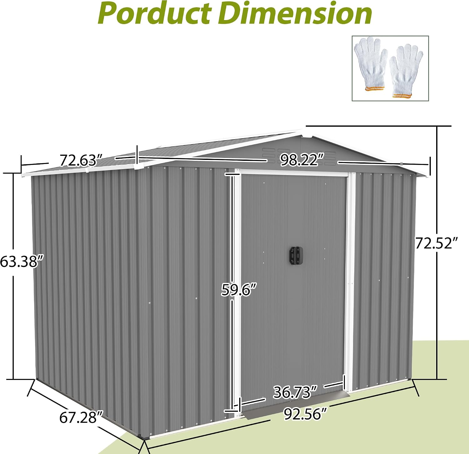 10x8 ft Outdoor Storage shed All Weather Metal Garden shed with Lockable Double Doors Tool Storage for Backyard Patio Lawn and Garden Organization Large Capacity (8x6 ft with Floor Frame)