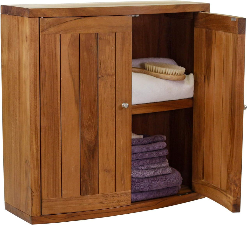 AquaTeak Manada Wall-Mounted Teak Storage Cabinet with Doors