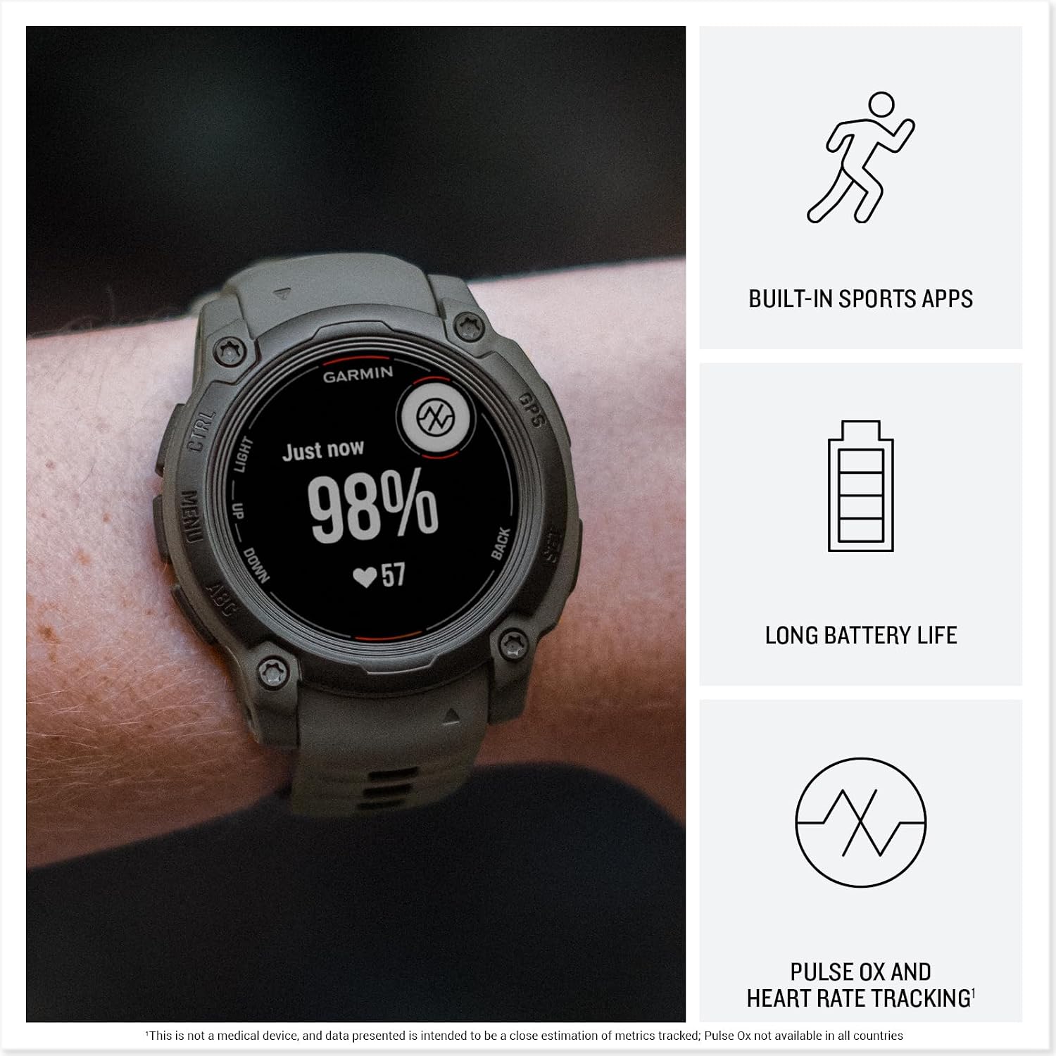 Garmin Instinct E 40mm, Outdoor GPS Smartwatch, 24/7 Health Monitoring, Up to 14 Days of Battery Life, Electric Lime/Twilight (010-02932-01) with Earbuds Bundle