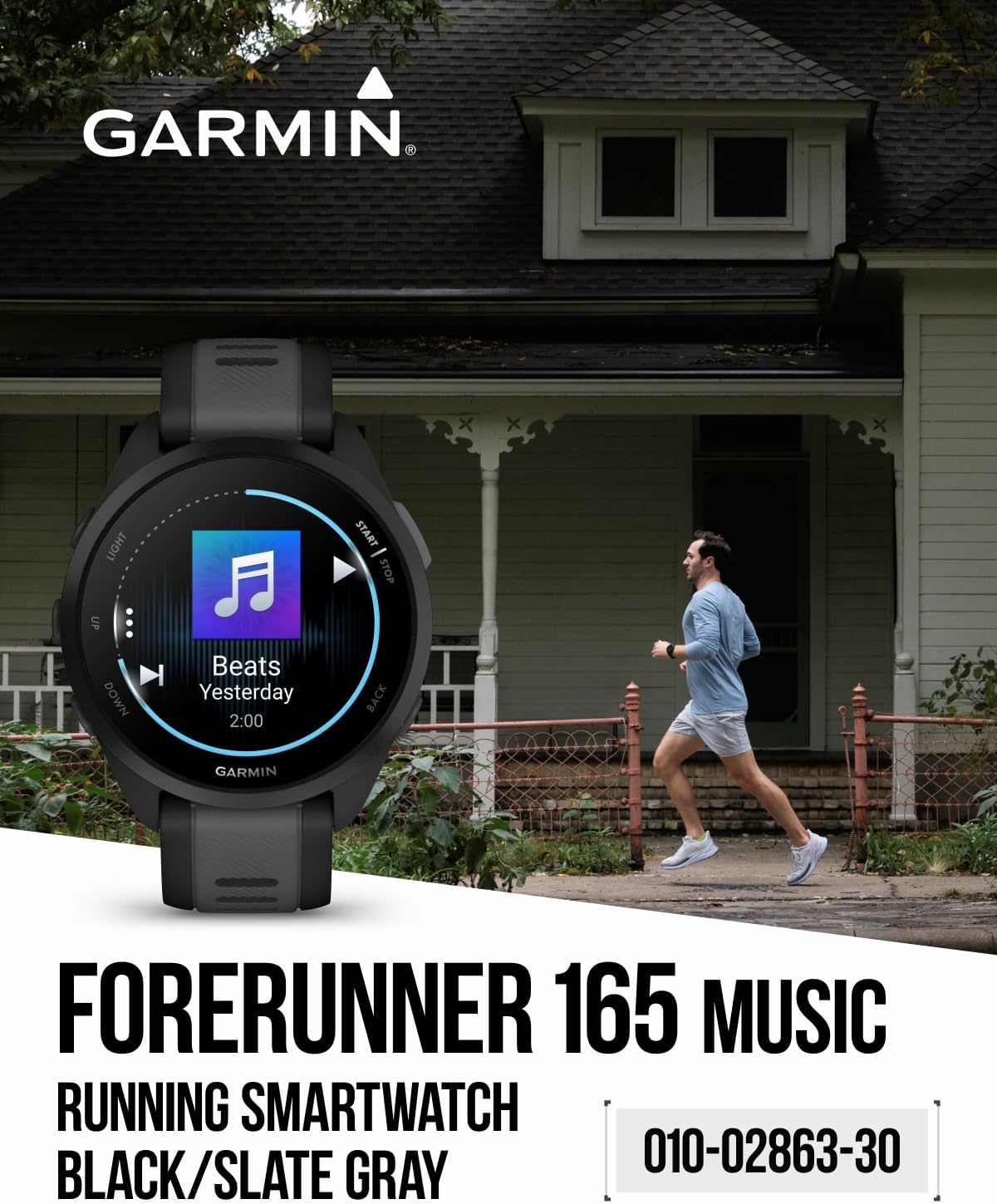 Garmin Forerunner 165 Music Running Smartwatch, Colorful AMOLED Touchscreen, Training Metrics and Recovery Insights Includes PowerPack and Adapters Bundle, Black/Slate Gray