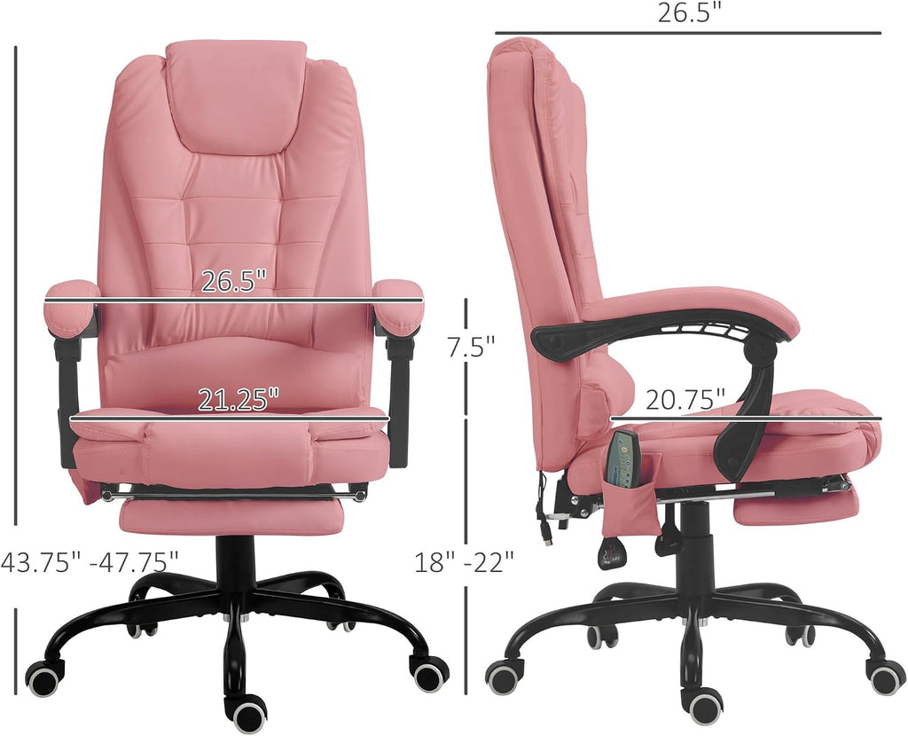Vinsetto 7-Point Vibrating Massage Office Chair, High Back Computer Chair with Lumbar Support, Footrest, Reclining Back, Adjustable Height, Pink