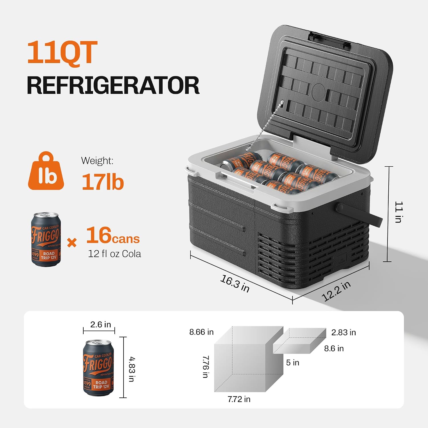 EKOJUCE 12 volt Car Refrigerator, 11 Quart (10L) Electric Cooler -4℉~68℉, Portable Car Fridge 12/24V DC & 100-240V AC, Car Freezer for Outdoor, Truck, RV, Camping