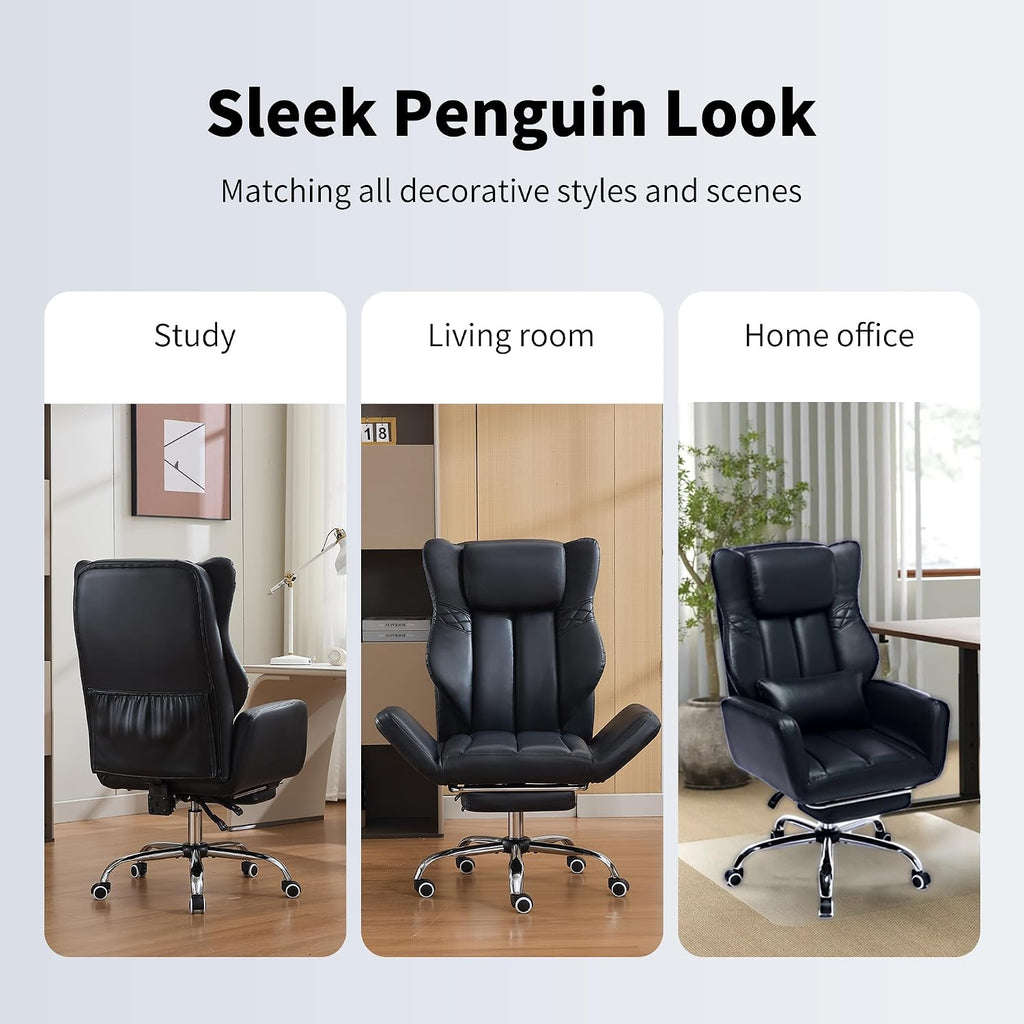 Criss Cross High Back Office Chair with Foot Rest, Ergonomic Cross Legged Desk Chair with Flip-up Armrest, Cozy Reclining 155°Swivel Chair for Home Office, Computer and Entertainment(Black)