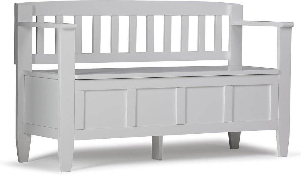 SIMPLIHOME Brooklyn Entryway Storage Bench - 48 inch Wide Solid Wood Hallway Bench in White, Contemporary Mudroom Bench for Entry or Foyer with Lift-Up Lid and Spacious Hidden Storage