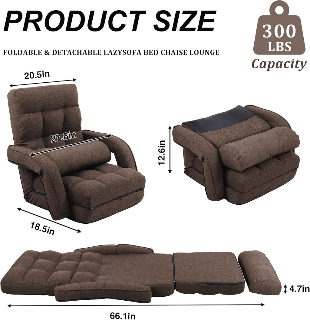 Adjustable Floor Chair for Adults with Back Support,5-Position Folding Lazy Sofa with Pillow, Gaming & Meditation Chair with Breathable Fabric - for Living Room, Bedroom, Office,Balcony (Brown)
