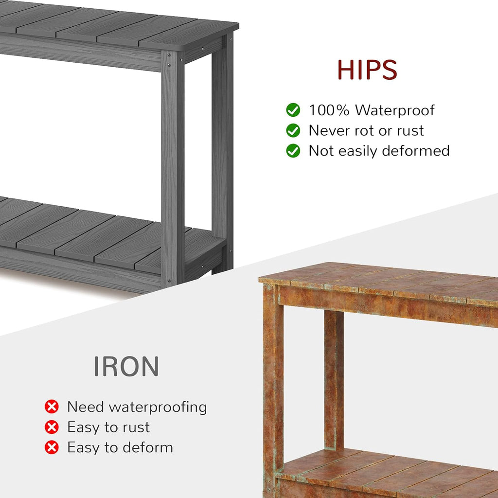 Stoog All-Weather Console Table, 2-Tier Patio Console Table Outdoor with Storage, Low Maintenance, and Never Fade or Rot, Grey