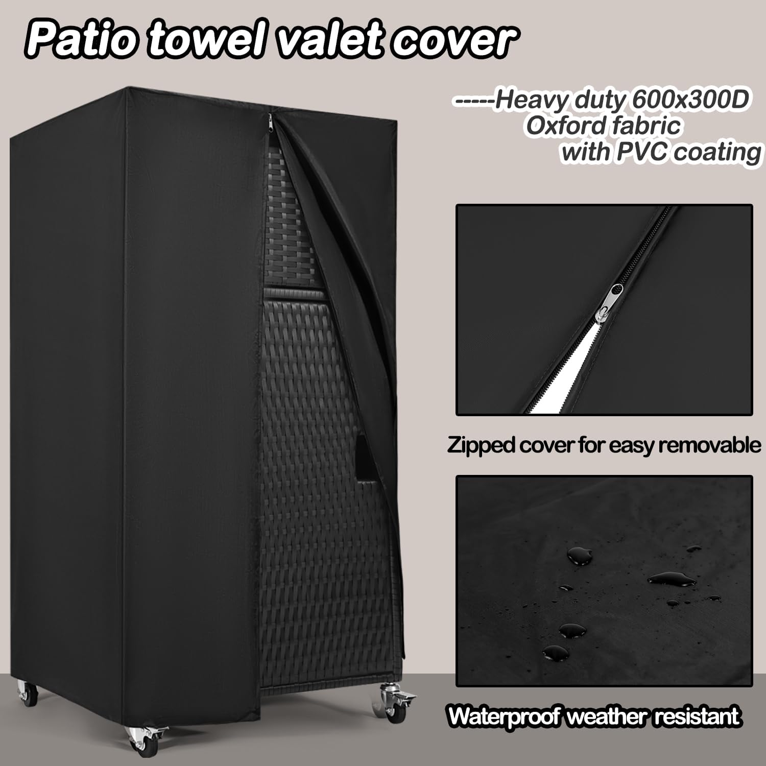 Outdoor Pool Towel Storage Cabinet Outdoor Towel Rack for Pool with Shelf & Drawer Pool Towel Hoder with Rolling Wheels Hot Tub Towel Rack W/Waterproof Cover Poolside Towel Valet Caddy for Spa Black