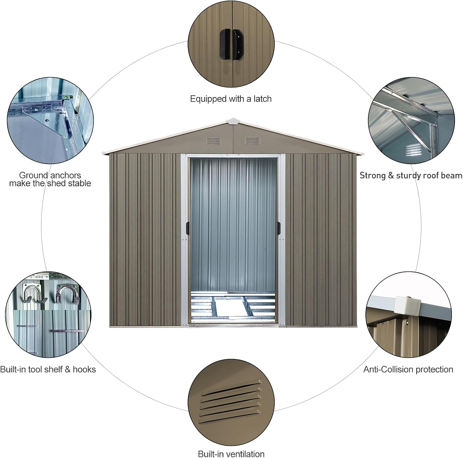 KEIKI 8x6 FT Outdoor Metal Storage Shed with Peaked Roof,Vents,Window and Metal Foundation for Garden Yard Lawn