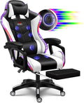 RGB Gaming Chair with Speakers and Massage, Racing Computer Chair with Massage and Footrest for Office or Gaming. (Black+White)